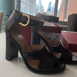 Salvatore Ferragamo Plum Leather Sandals  7.5